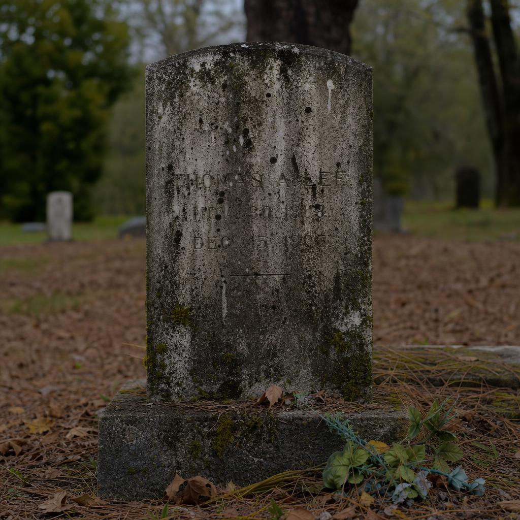 Neglected granite headstone covered in moss, lichen, and dead leaves before cleaning